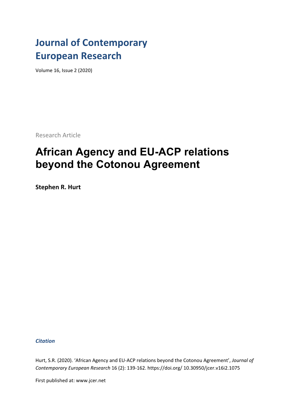 Journal of Contemporary European Research African Agency and EU