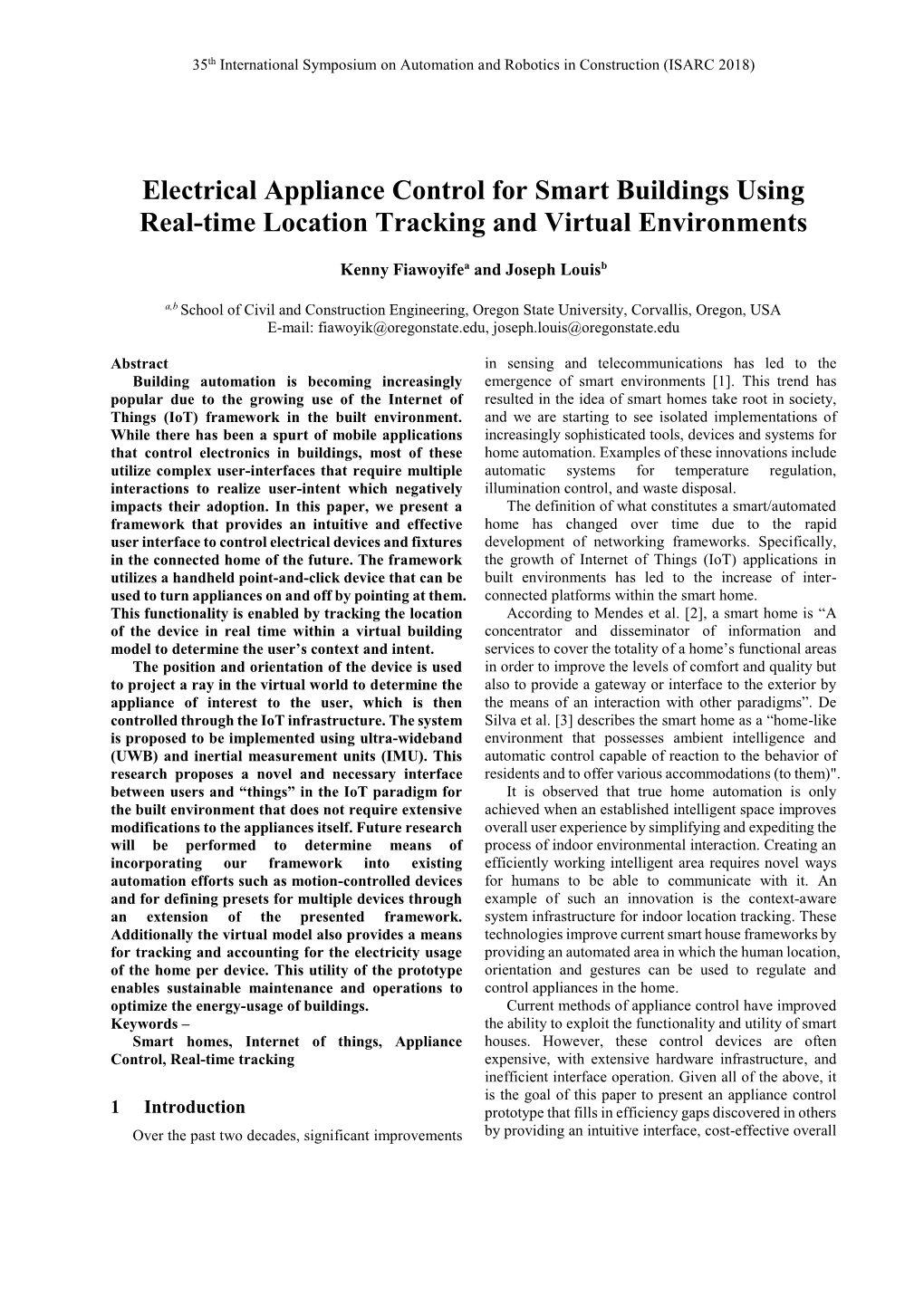 Electrical Appliance Control for Smart Buildings Using Real-Time Location Tracking and Virtual Environments