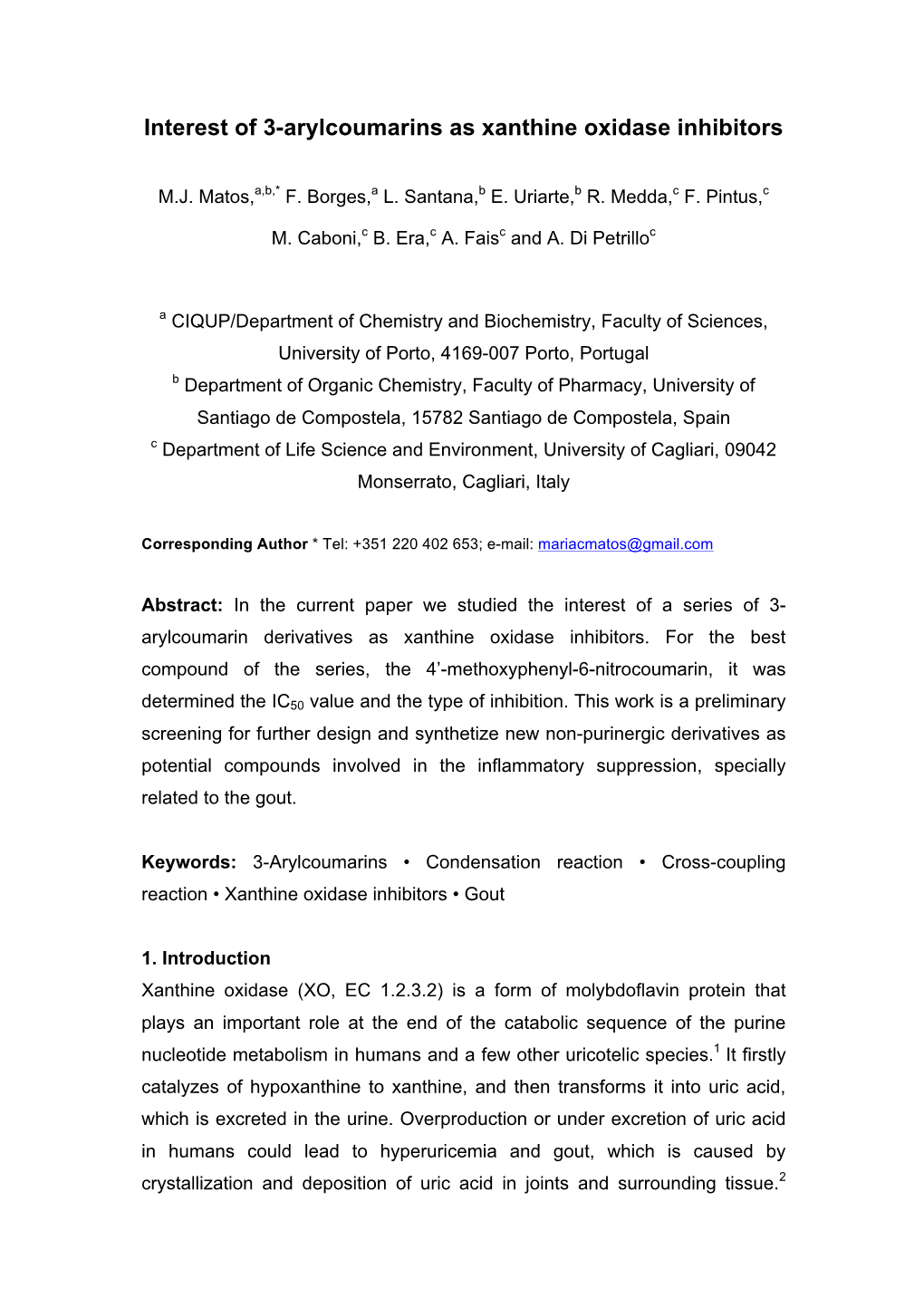 Interest of 3-Arylcoumarins As Xanthine Oxidase Inhibitors