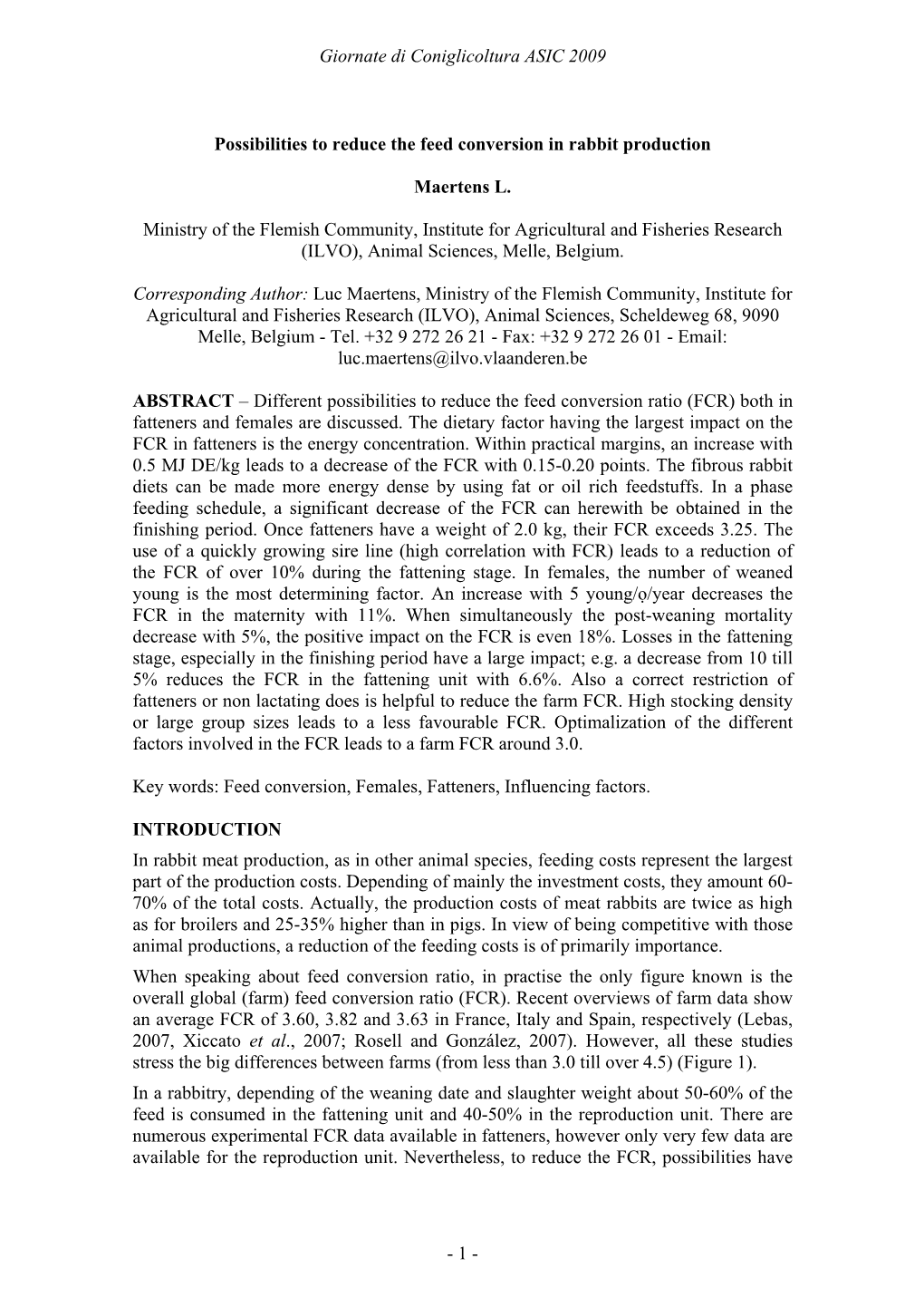 Possibilities to Reduce the Feed Conversion in Rabbit Production