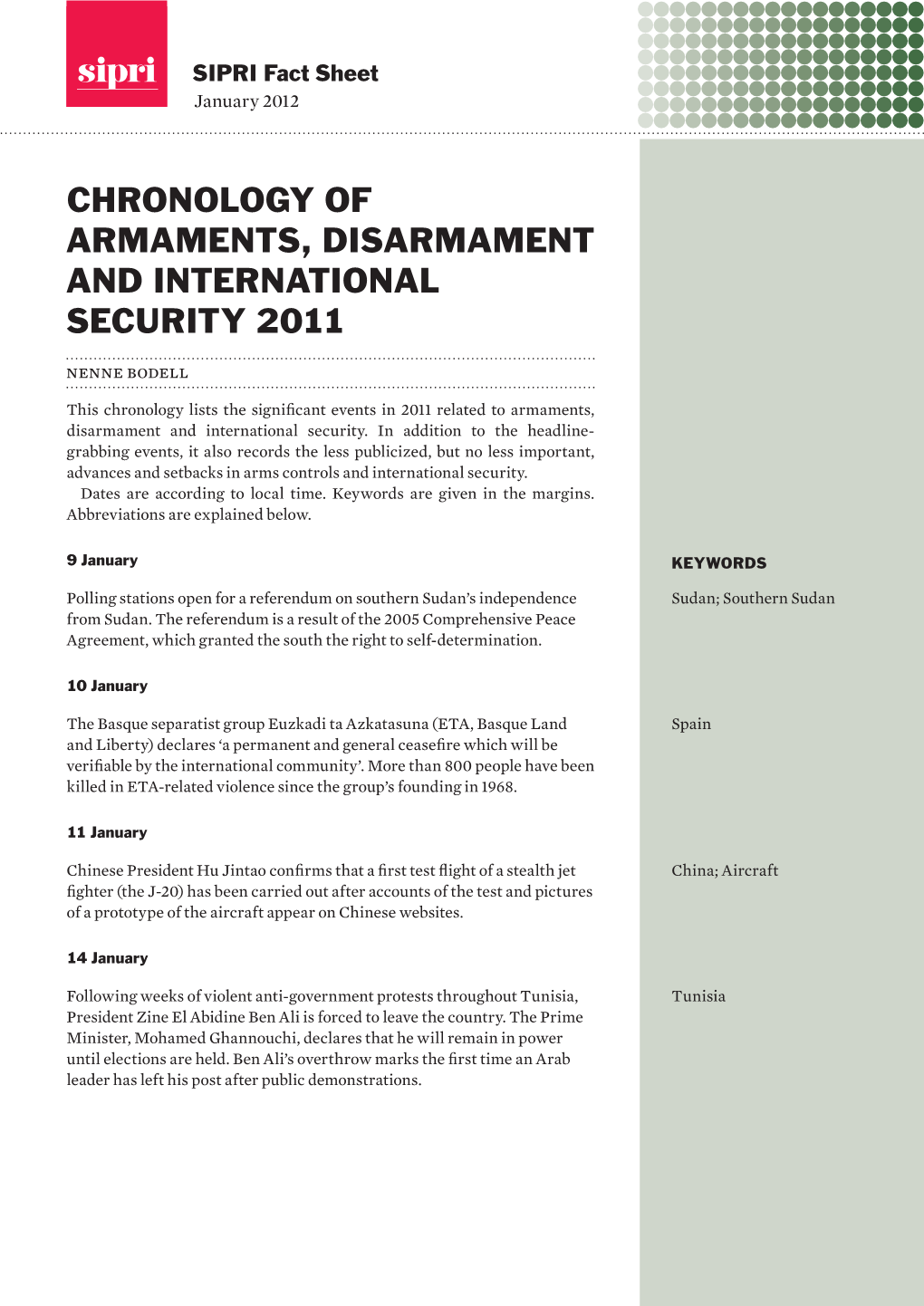 Chronology of Armaments, Disarmament and International Security 2011 Nenne Bodell