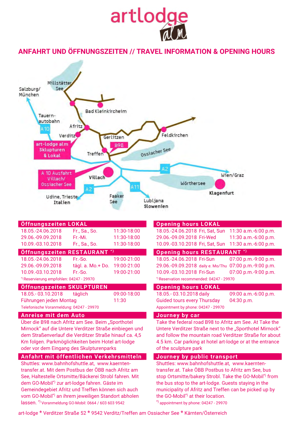 Anfahrt Und Öffnungszeiten // Travel Information & Opening Hours