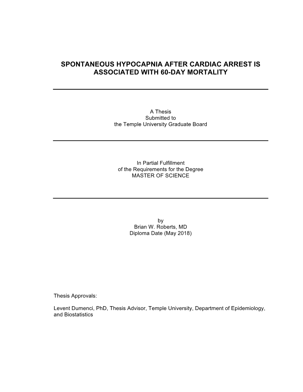 Spontaneous Hypocapnia After Cardiac Arrest Is Associated with 60-Day Mortality