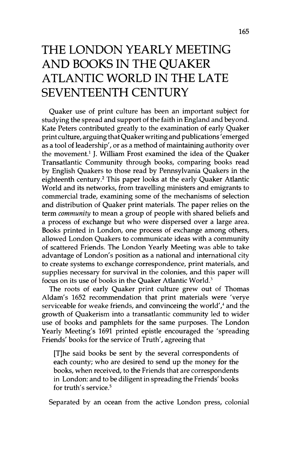 The London Yearly Meeting and Books in the Quaker Atlantic World in the Late Seventeenth Century