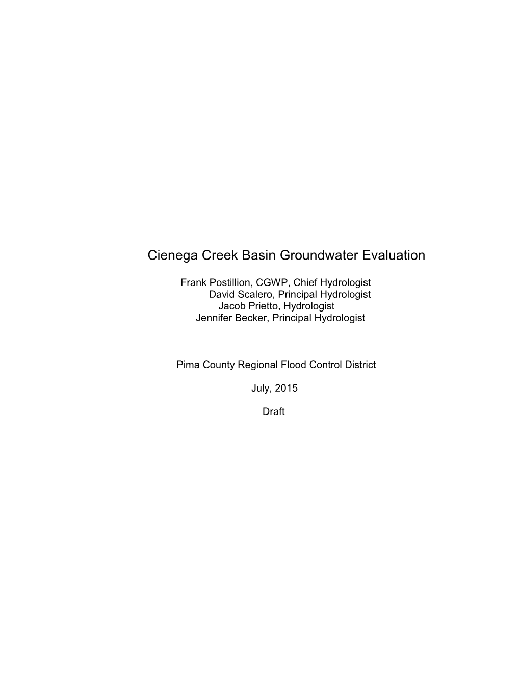 Cienega Creek Basin Groundwater Evaluation