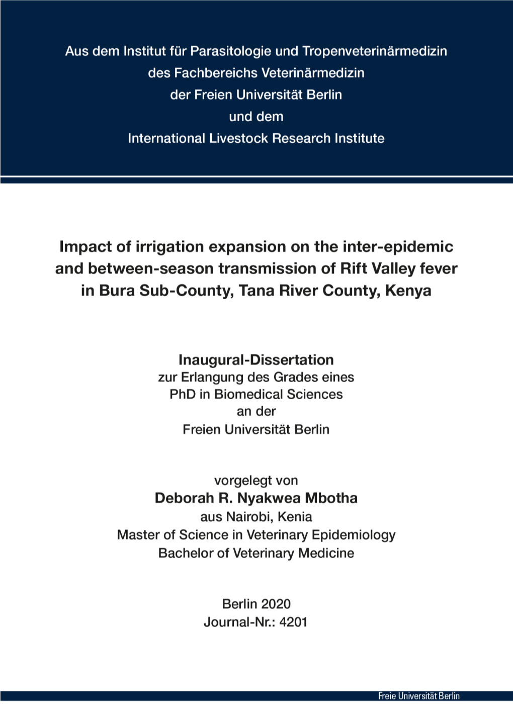 Impact of Irrigation Expansion on the Inter-Epidemic and Between-Season Transmission of Rift Valley Fever in Bura Sub-County, Tana River County, Kenya