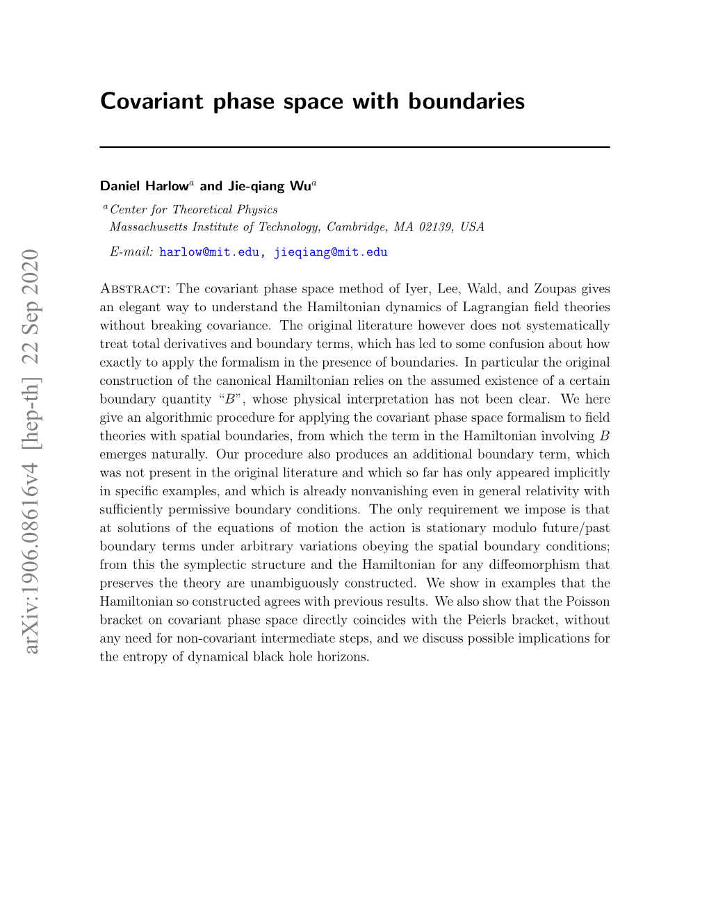 Covariant Phase Space with Boundaries Arxiv:1906.08616V4