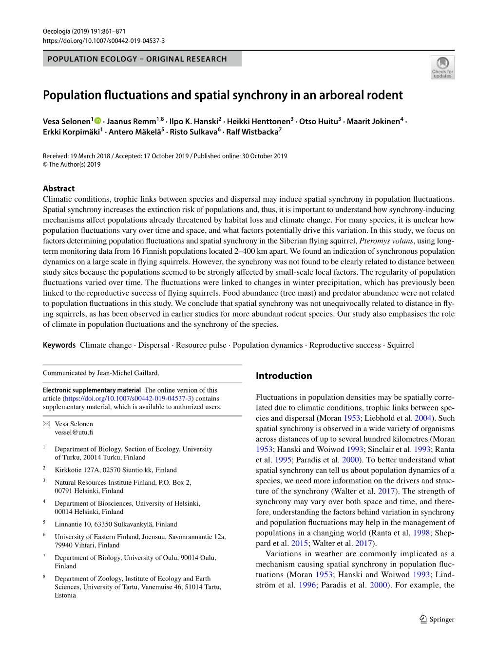 Population Fluctuations and Spatial Synchrony in an Arboreal Rodent