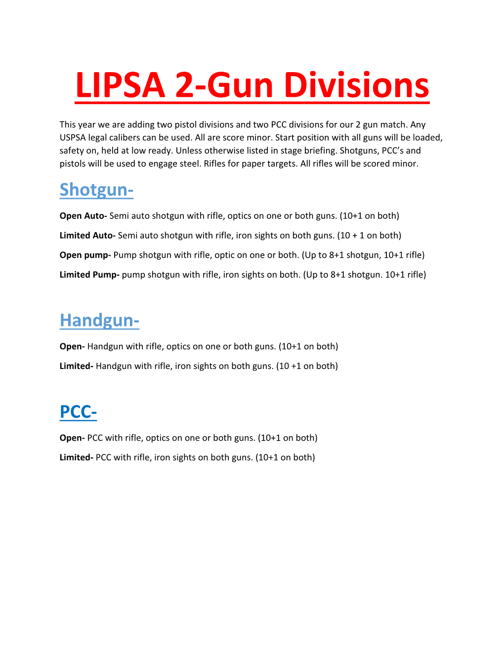 LIPSA 2-Gun Divisions