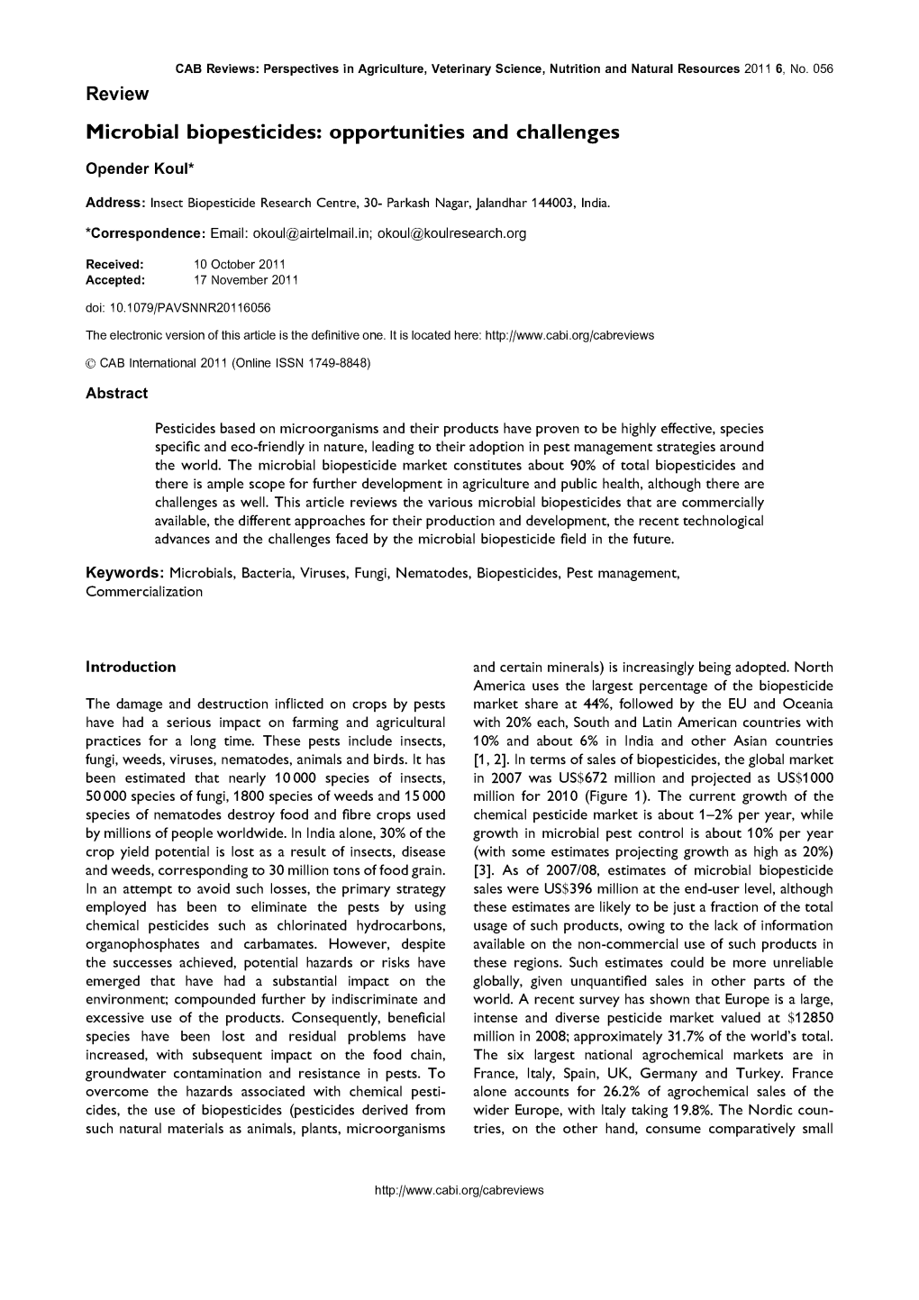 Microbial Biopesticides: Opportunities and Challenges