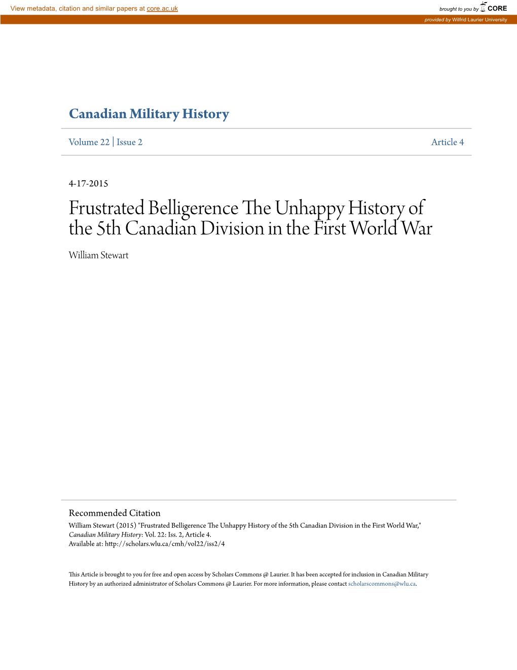Frustrated Belligerence the Unhappy History of the 5Th