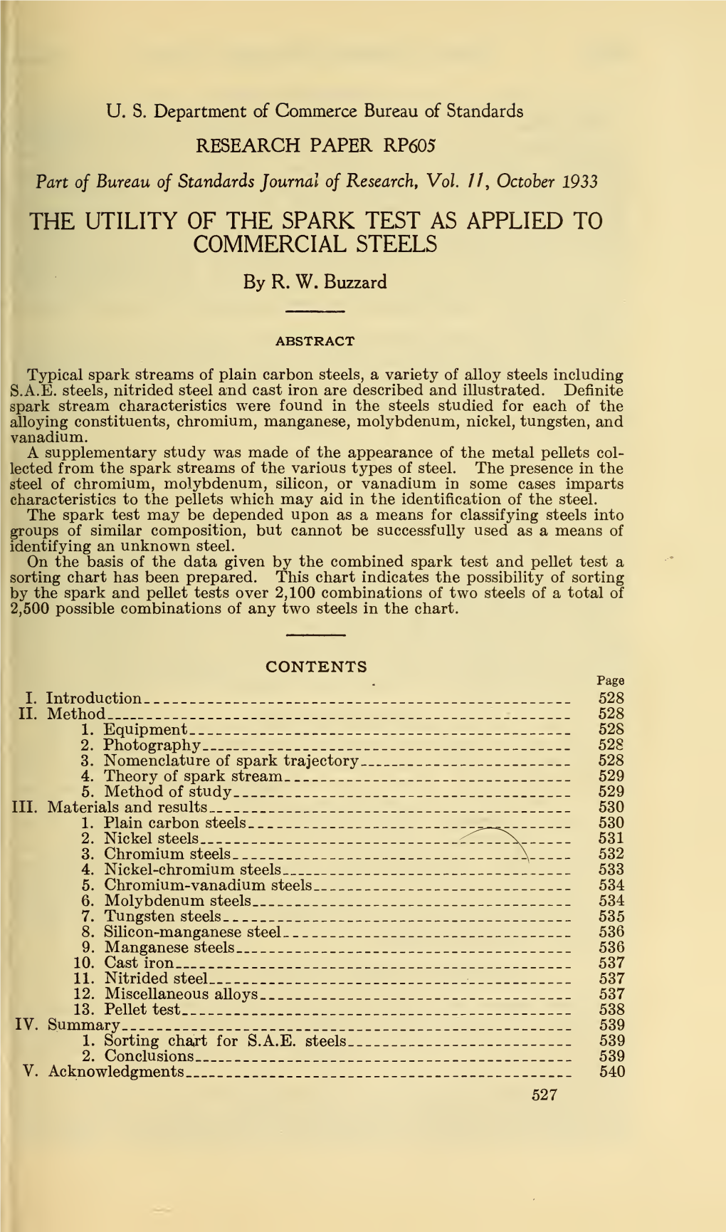 The Utility of the Spark Test As Applied to Commercial Steels