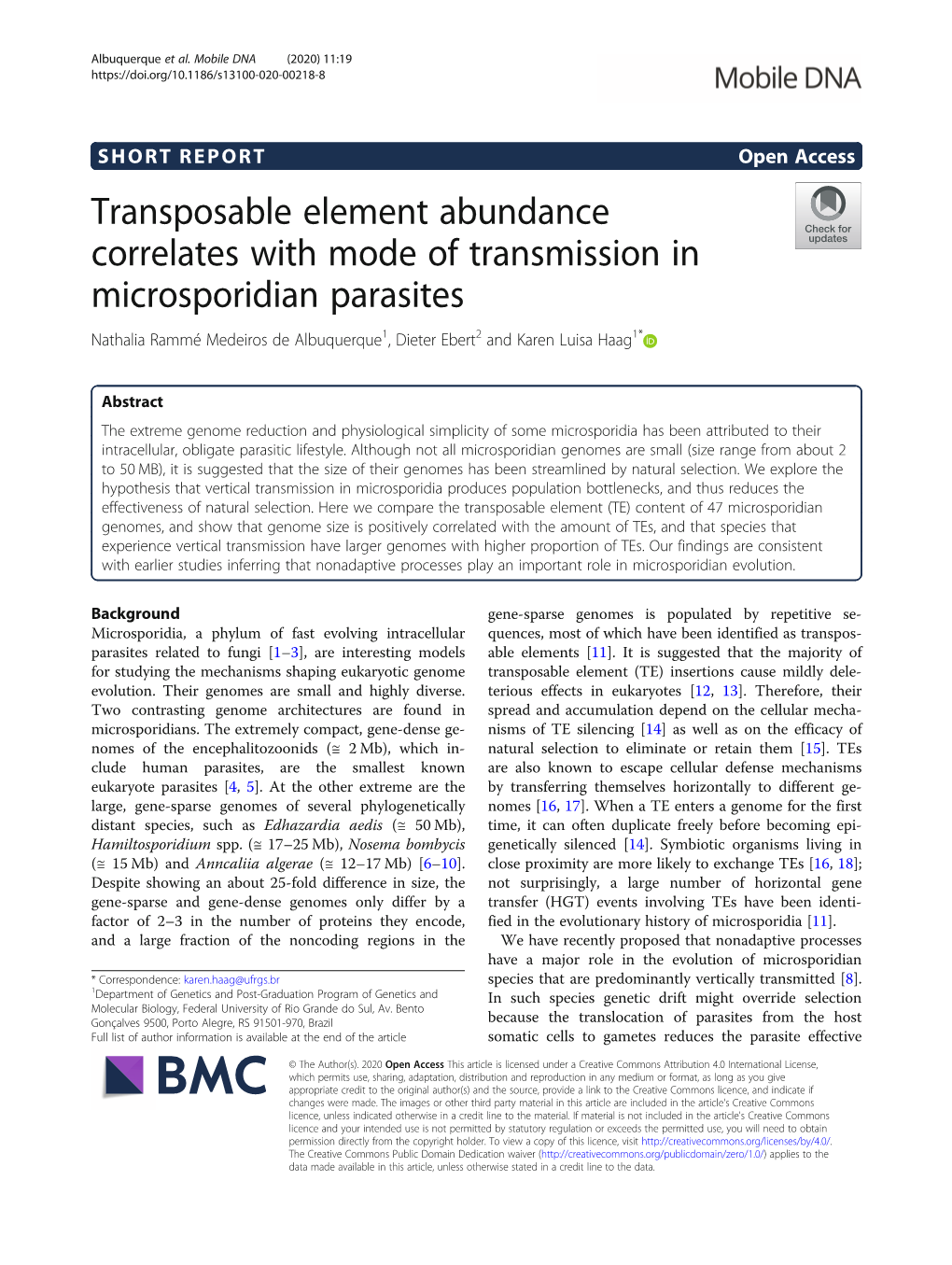 Transposable Element Abundance Correlates with Mode Of