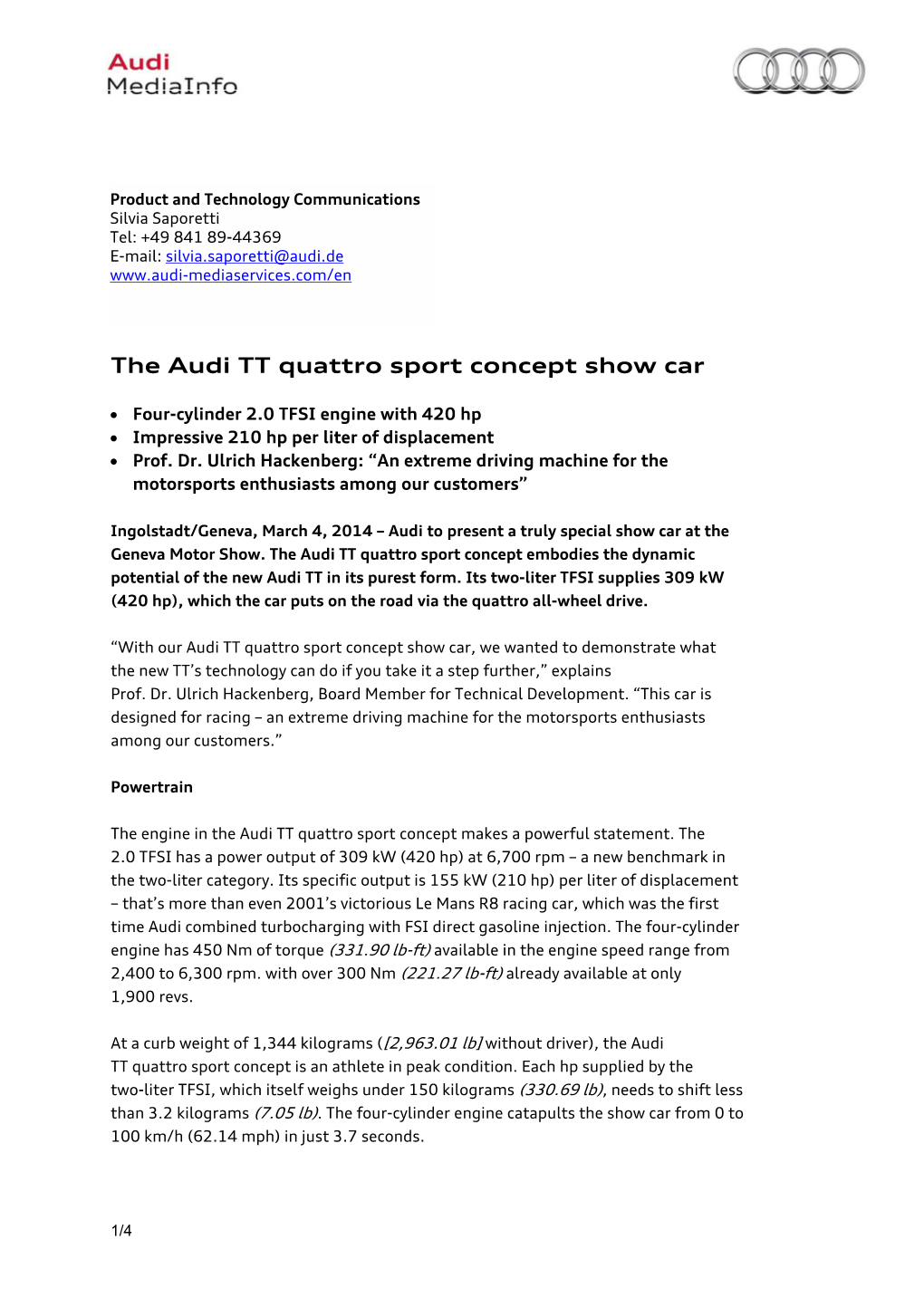 The Audi TT Quattro Sport Concept Show Car