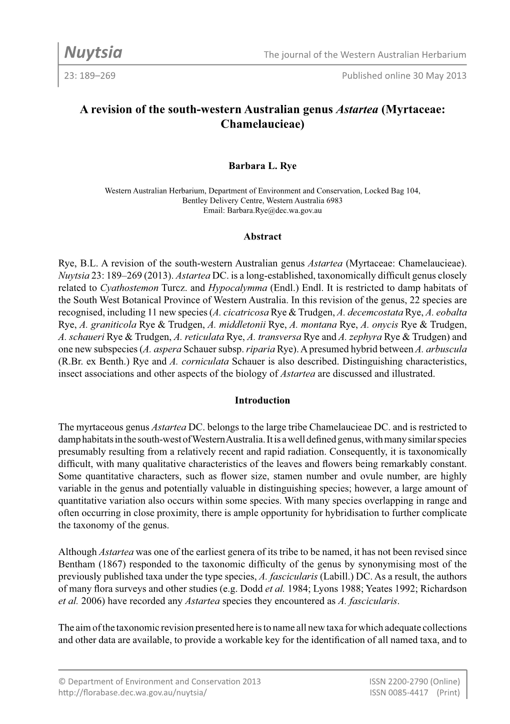 A Revision of the South-Western Australian Genus Astartea 189