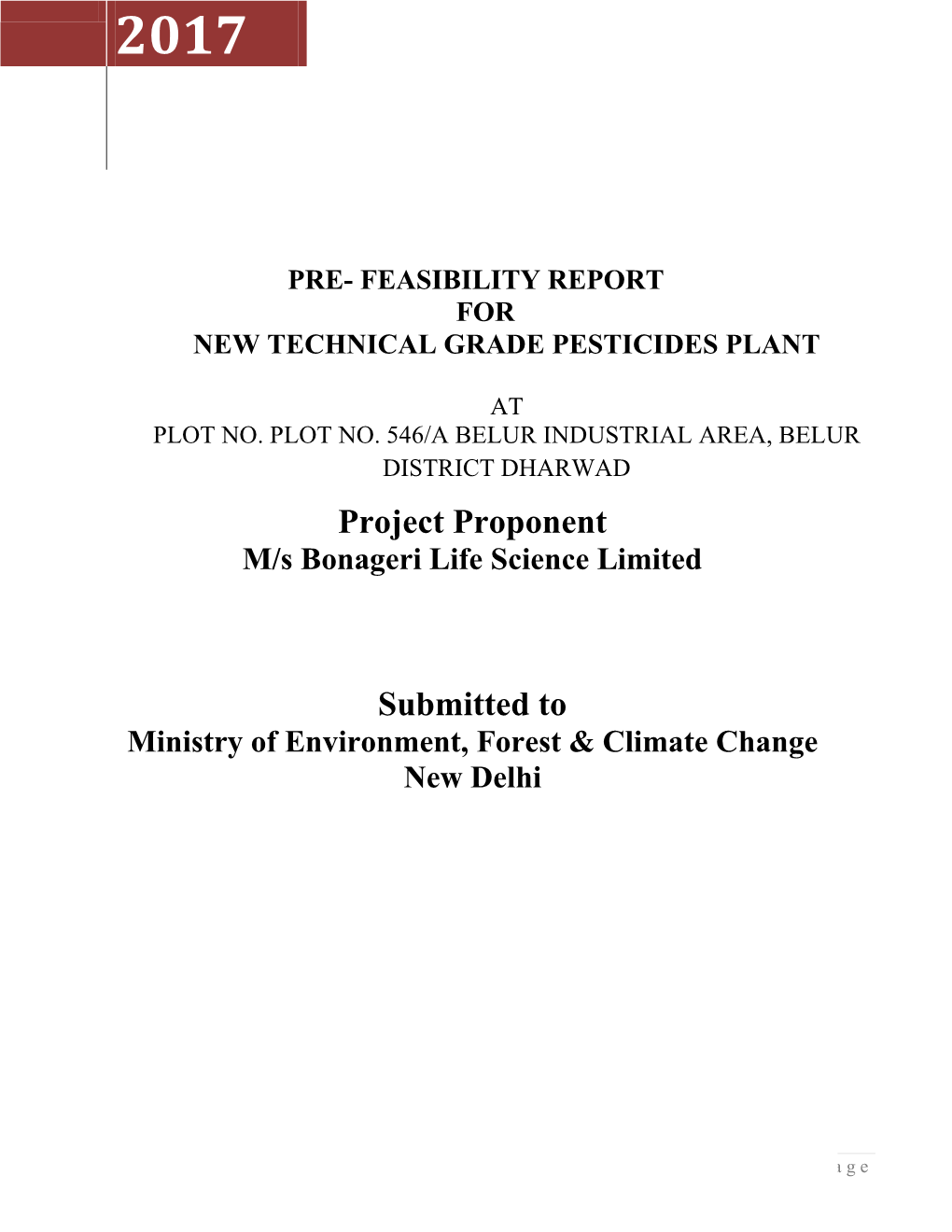 Project Proponent Submitted To