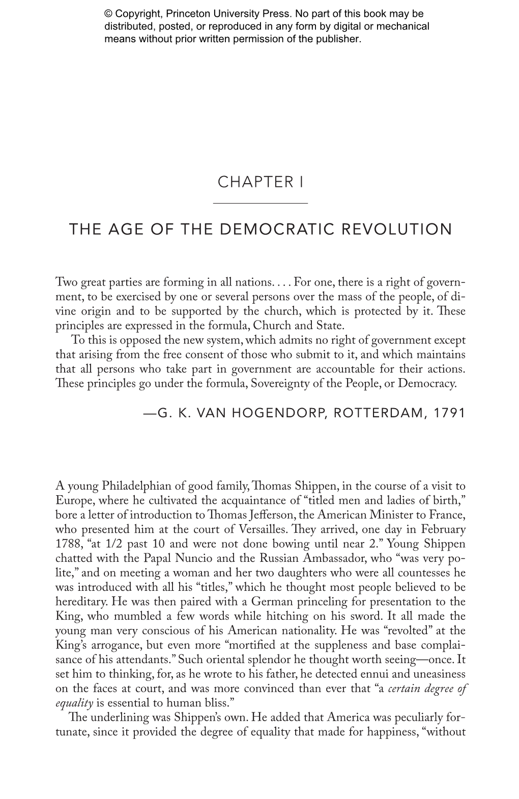 Chapter I the Age of the Democratic Revolution