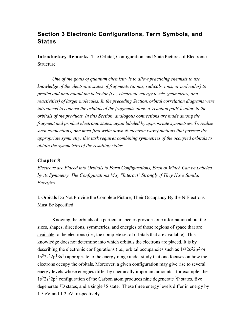 Section 3 Electronic Configurations, Term Symbols, and States