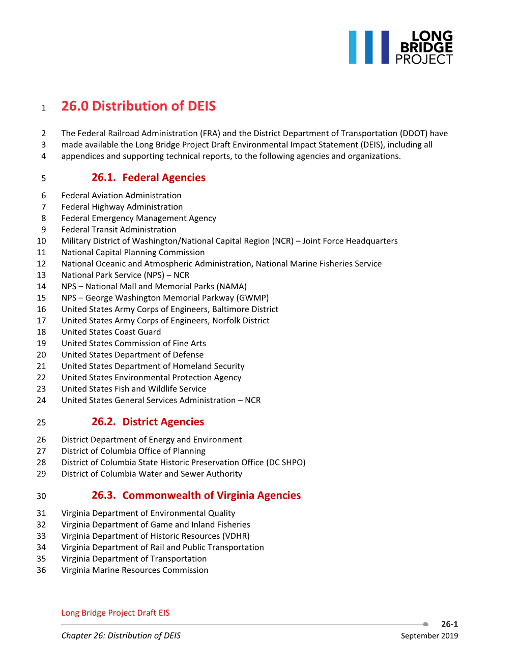 Chapter 26: Distribution of DEIS September 2019