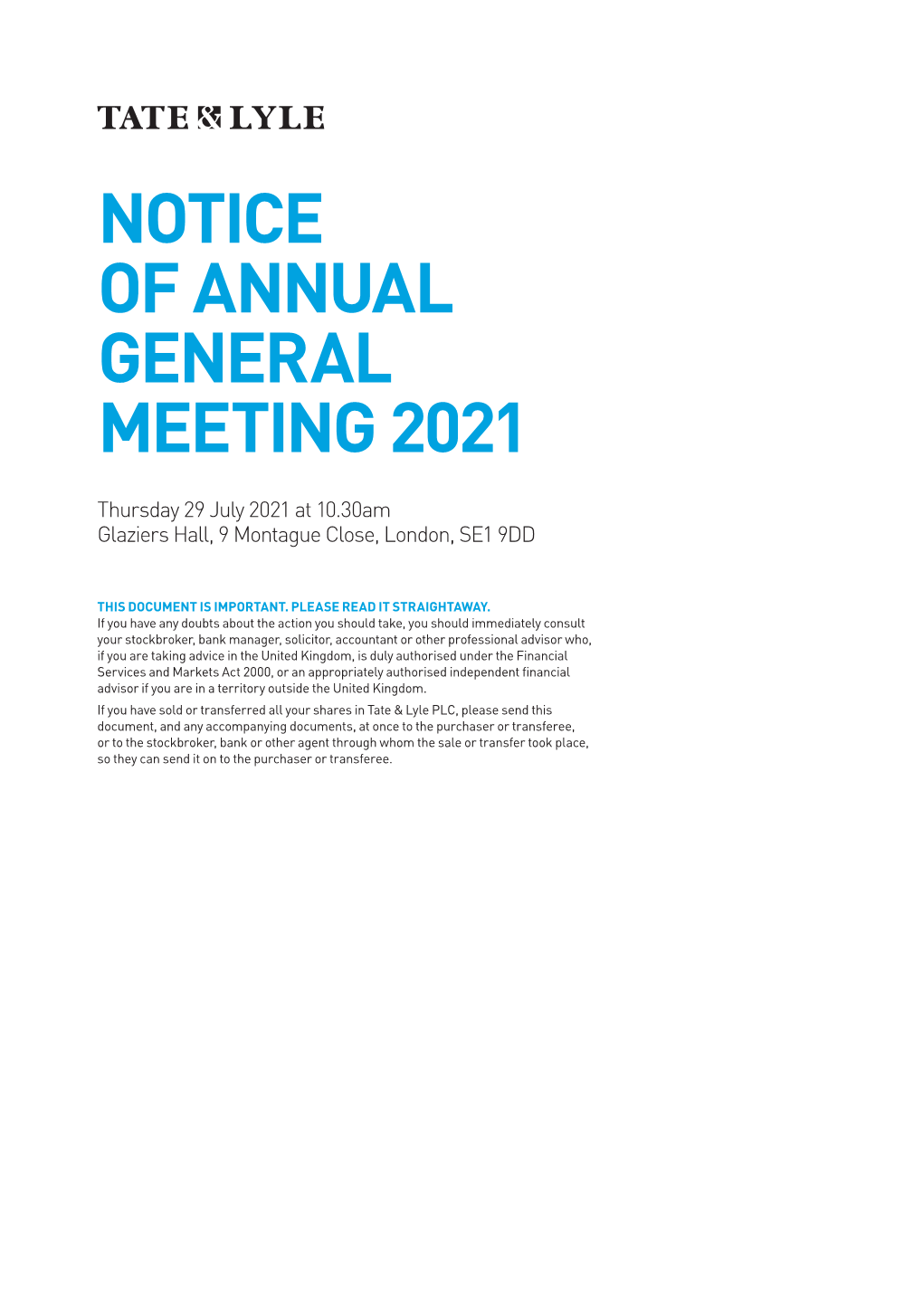 Notice of Annual General Meeting 2021