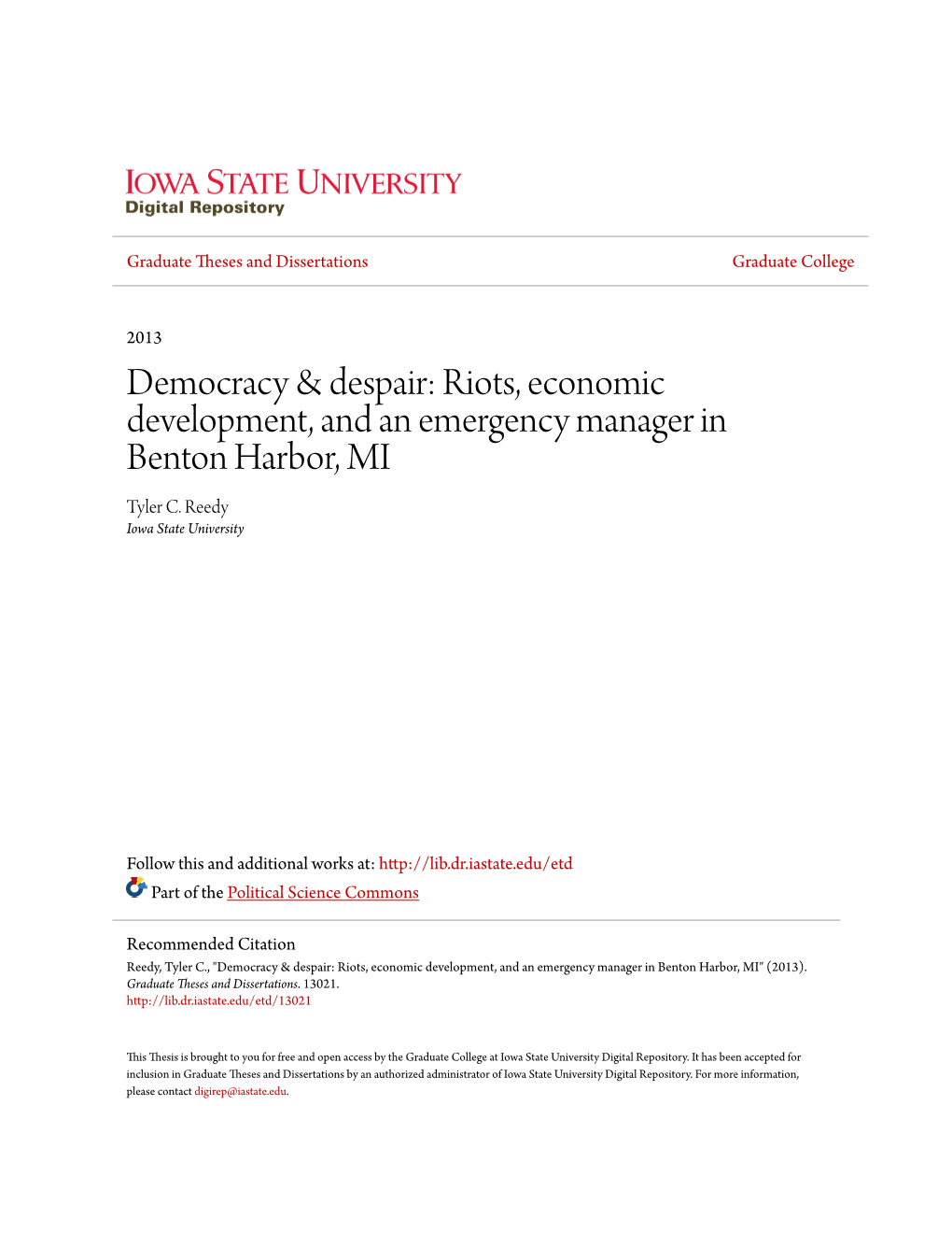 Democracy & Despair: Riots, Economic Development, and An