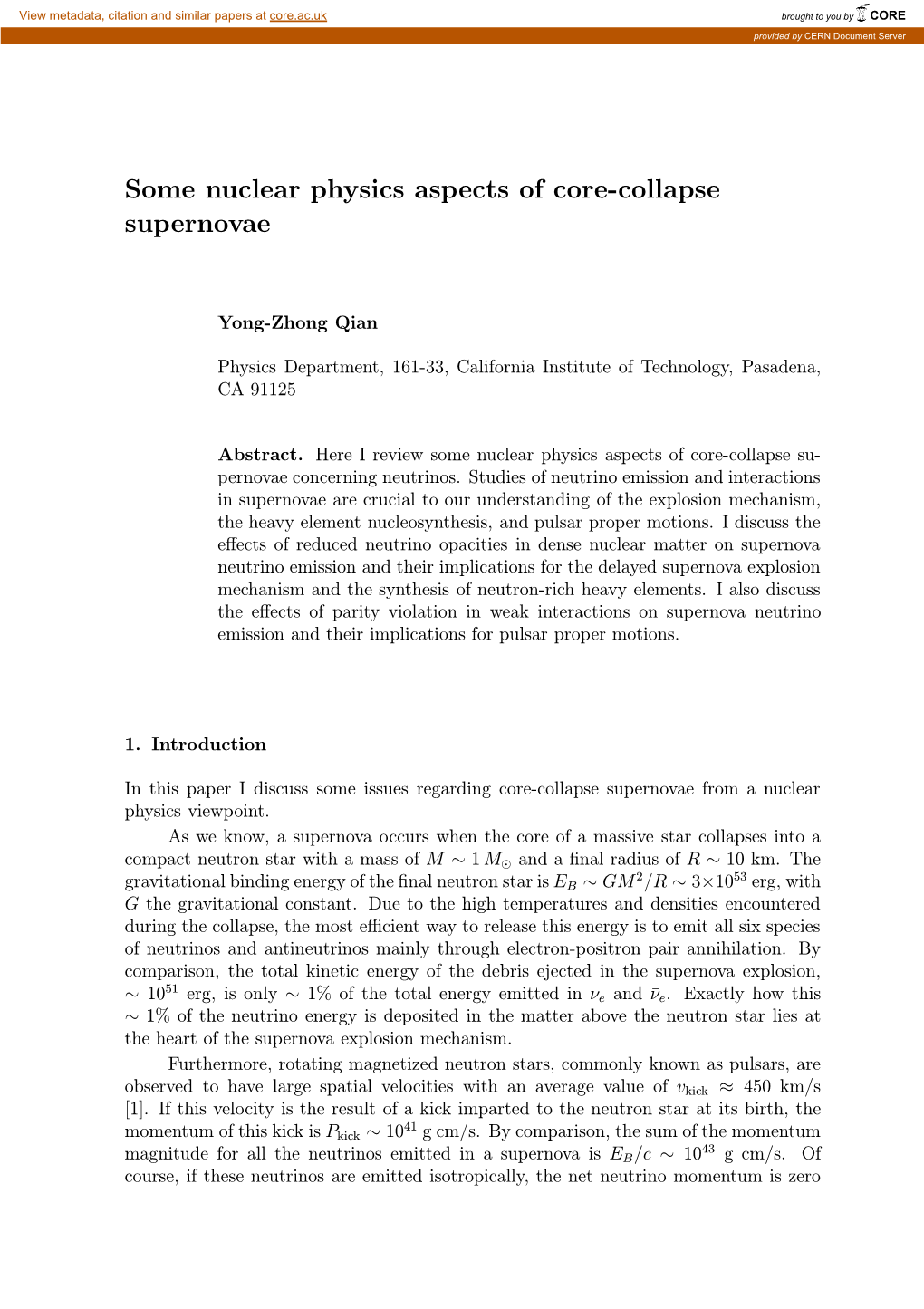 Some Nuclear Physics Aspects of Core-Collapse Supernovae