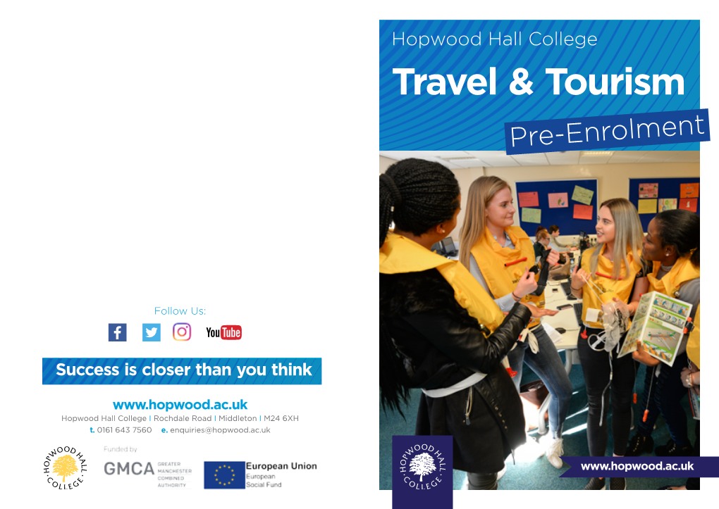 Hopwood Hall College Travel & Tourism Pre-Enrolment