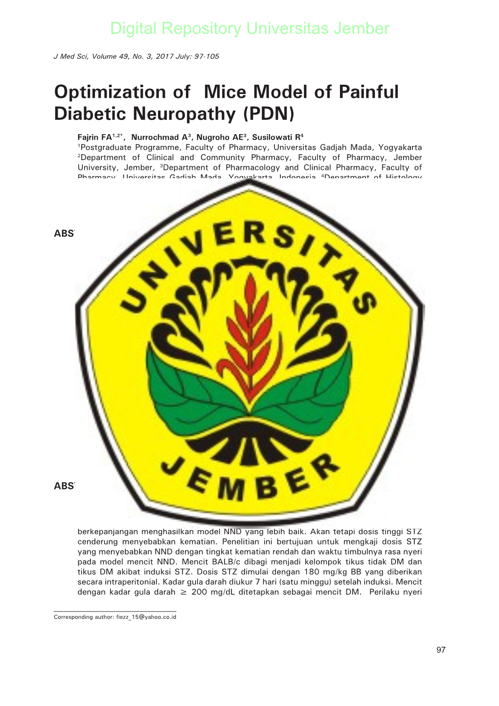 Optimization of Mice Model of Painful Diabetic Neuropathy (PDN)