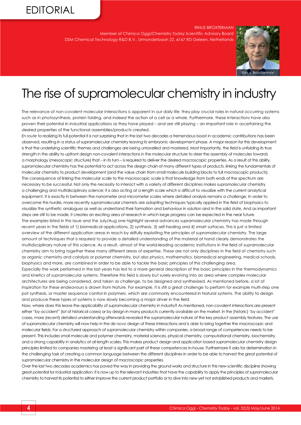 The Rise of Supramolecular Chemistry in Industry