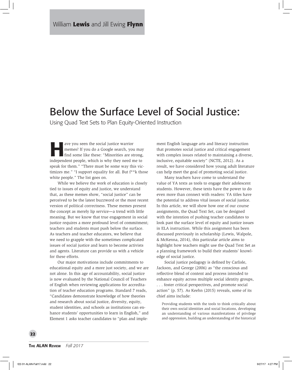 Below the Surface Level of Social Justice: Using Quad Text Sets to Plan Equity-Oriented Instruction