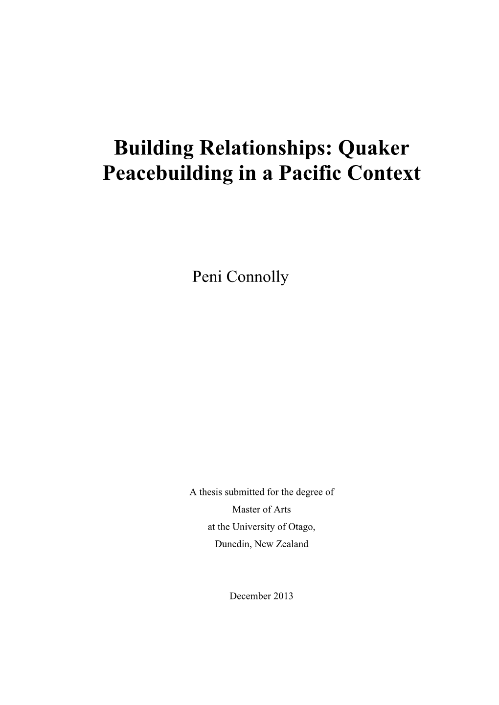 Building Relationships: Quaker Peacebuilding in a Pacific Context