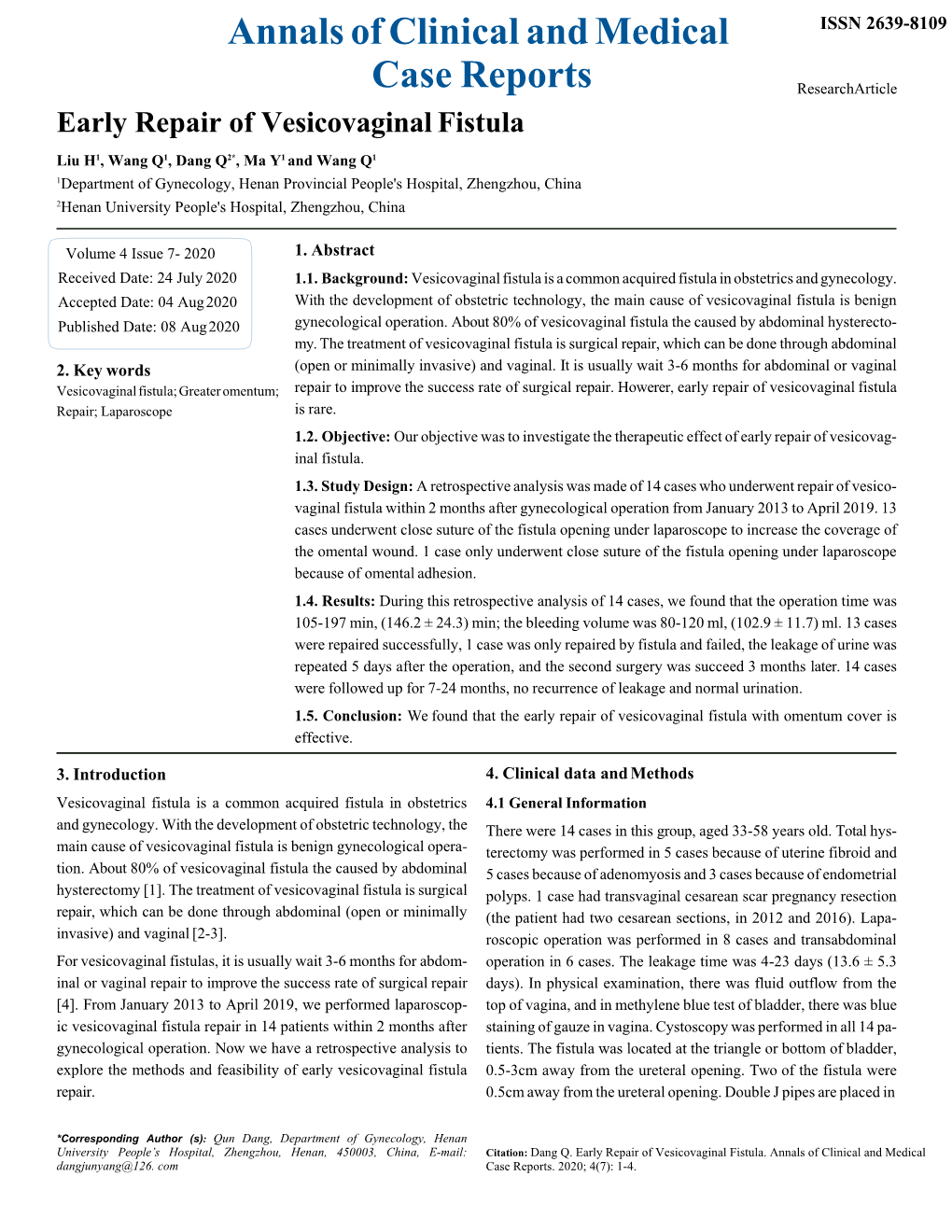 Early Repair of Vesicovaginal Fistula