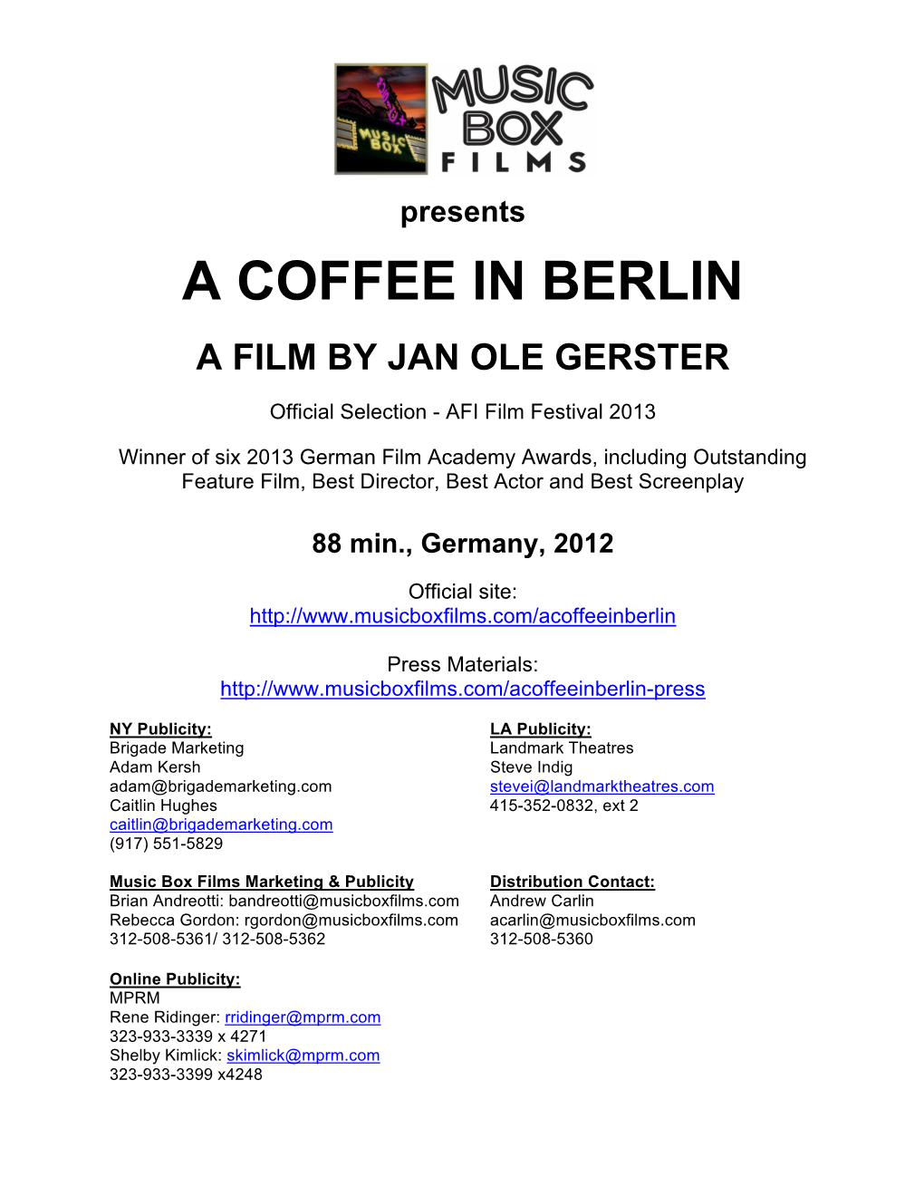 A Coffee in Berlin a Film by Jan Ole Gerster