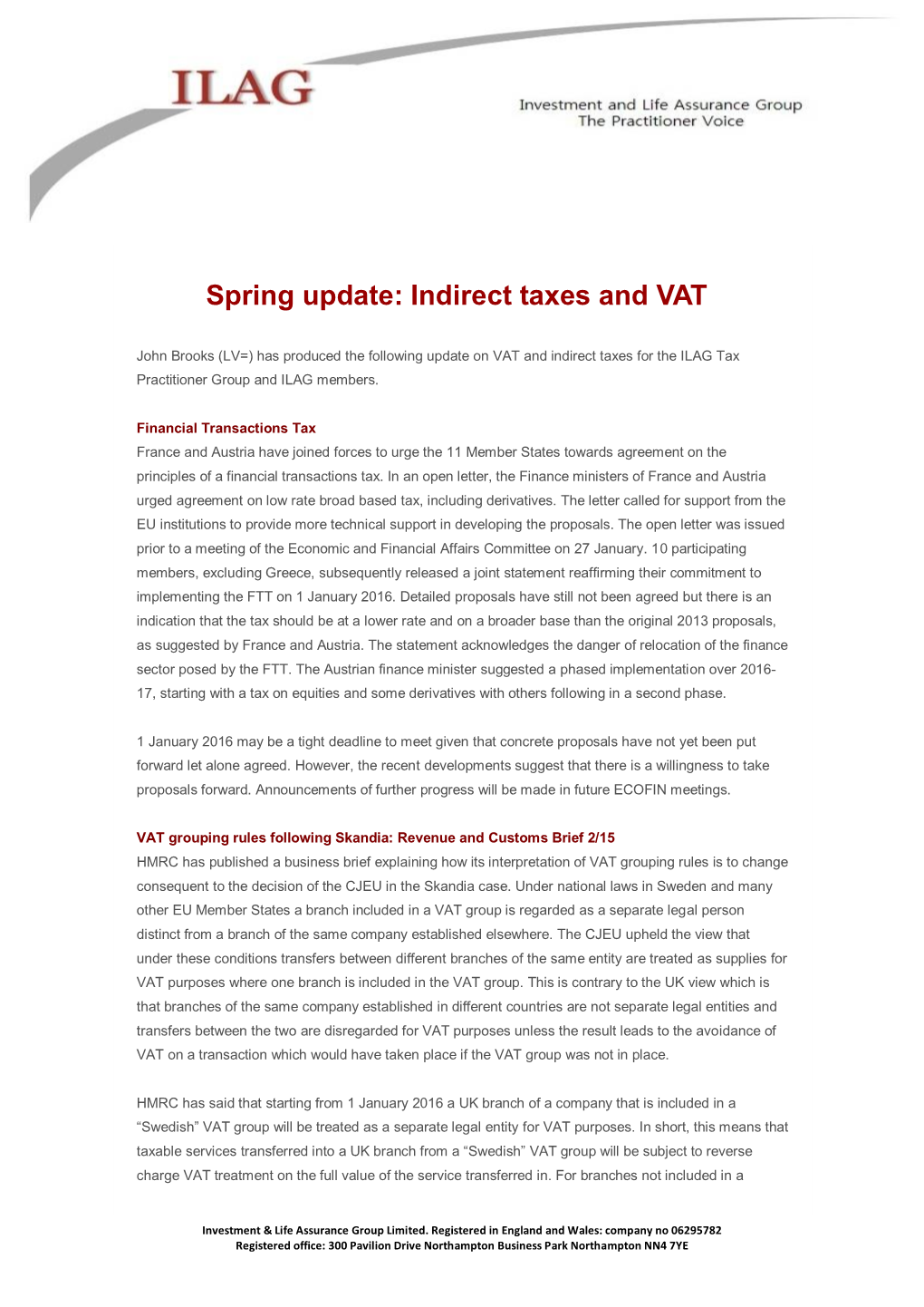 Spring Update: Indirect Taxes and VAT