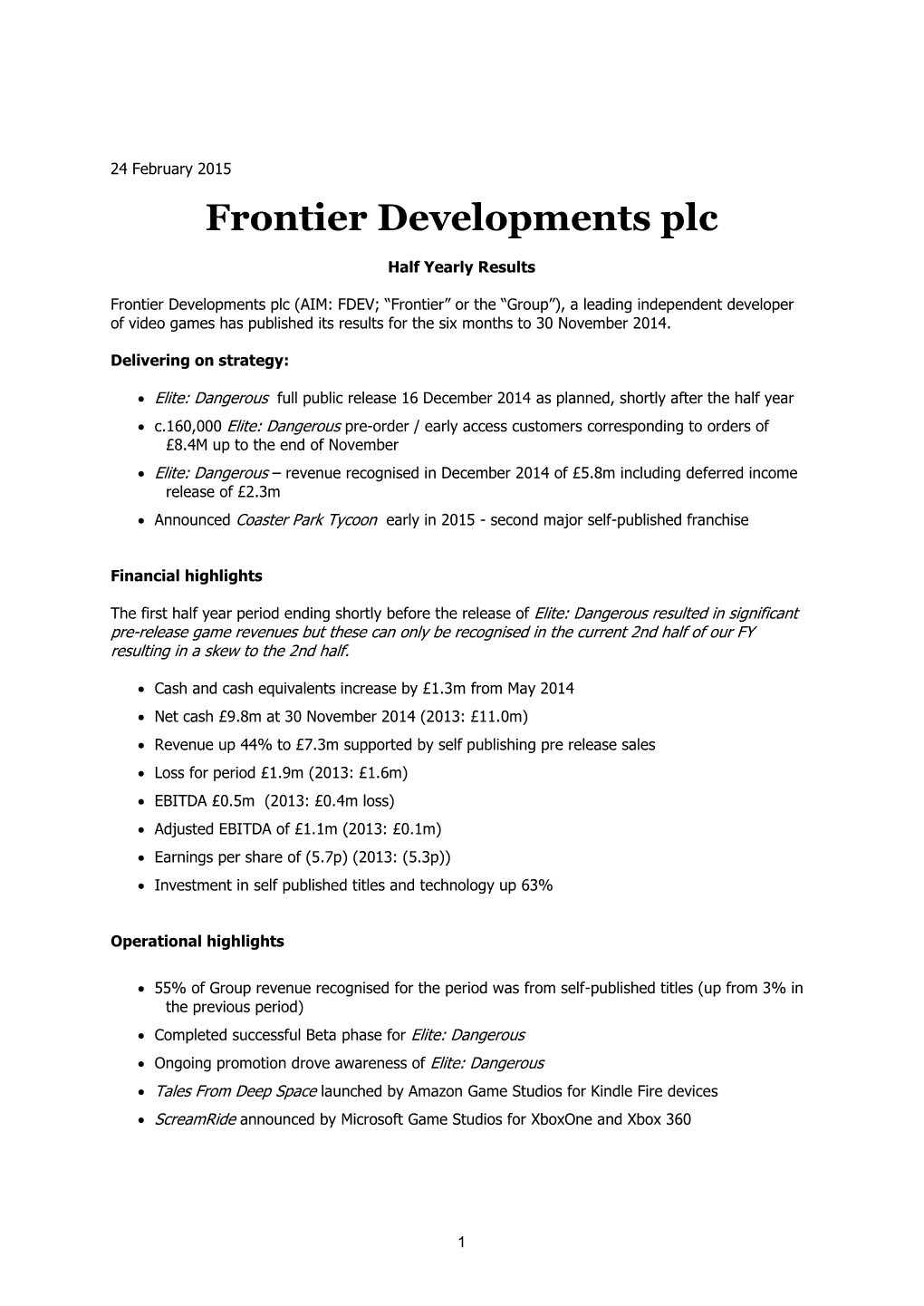 Interim Report and Accounts 2015