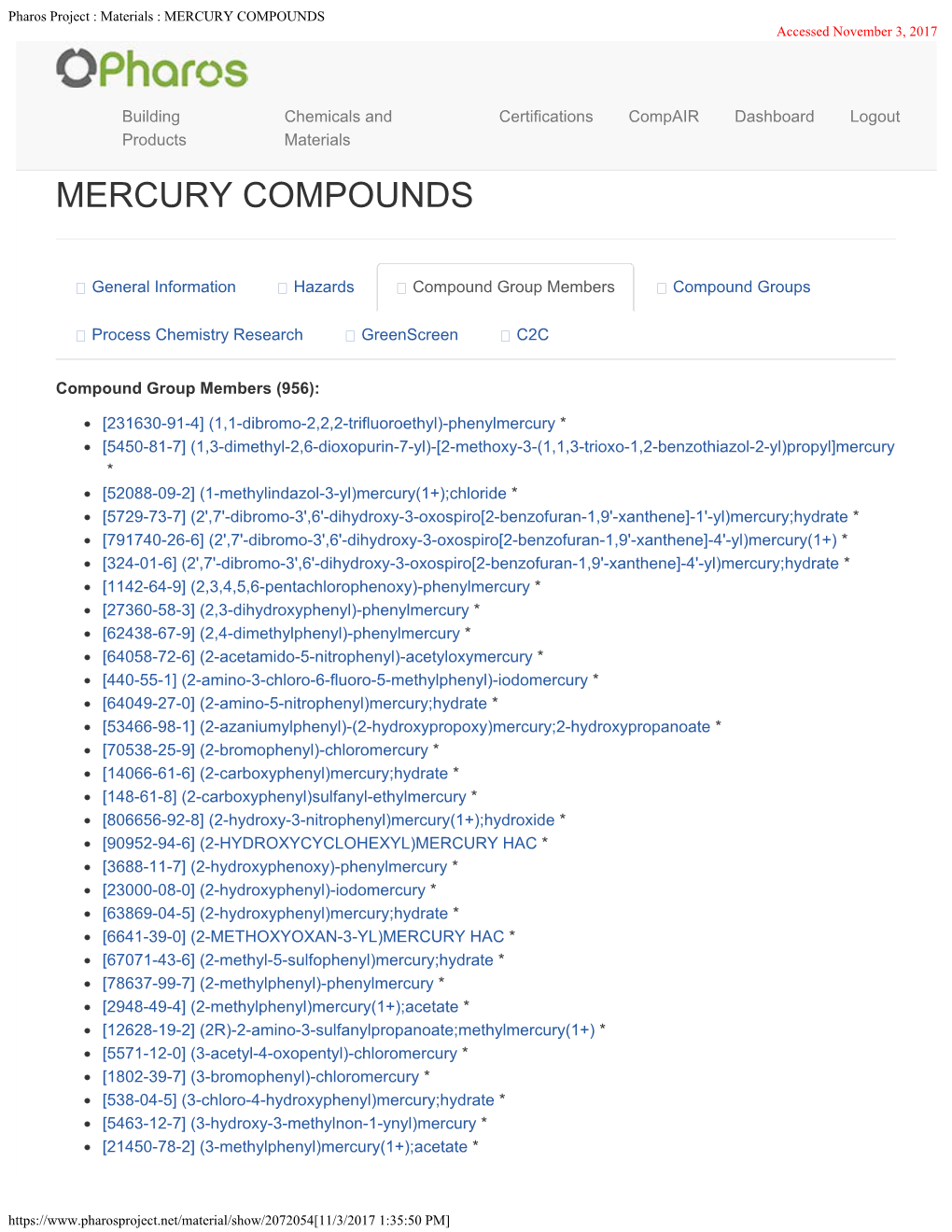 MERCURY COMPOUNDS Accessed November 3, 2017