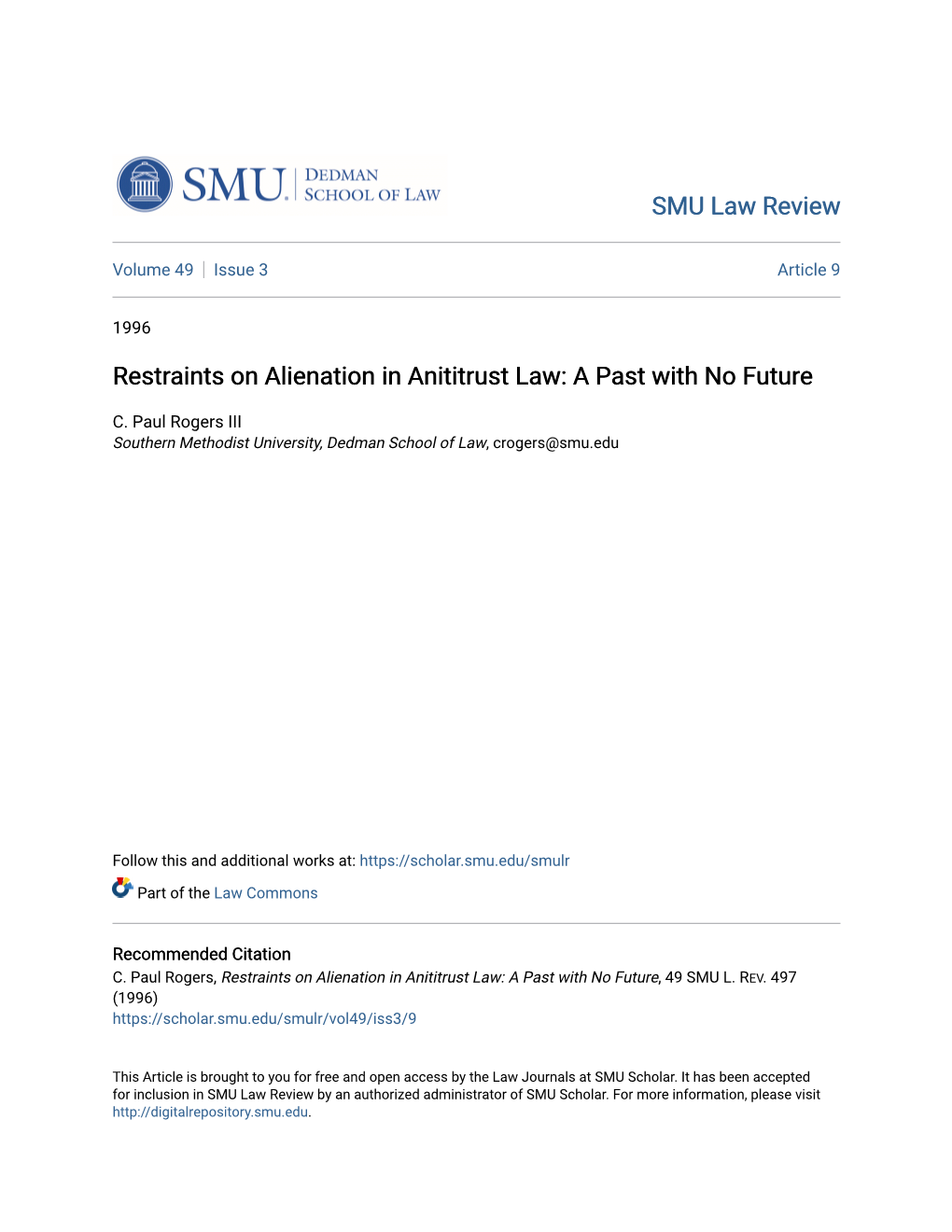 Restraints on Alienation in Anititrust Law: a Past with No Future