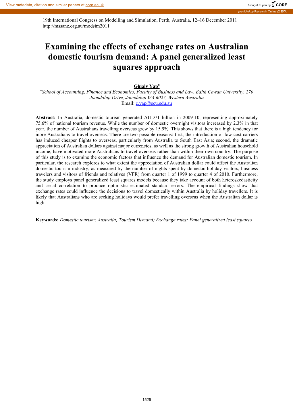 Examining the Effects of Exchange Rates on Australian Domestic Tourism Demand: a Panel Generalized Least Squares Approach