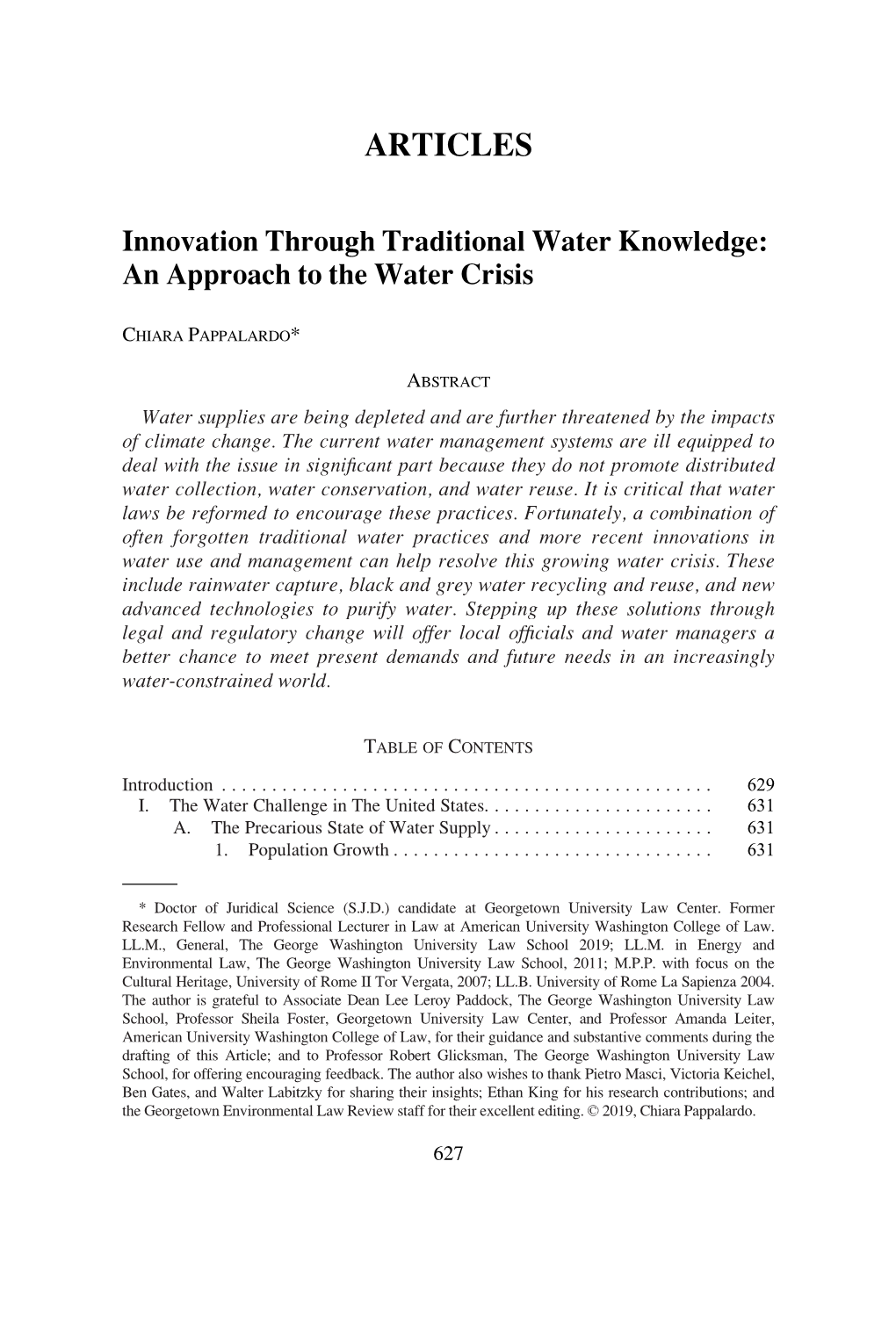 Innovation Through Traditional Water Knowledge: an Approach to the Water Crisis