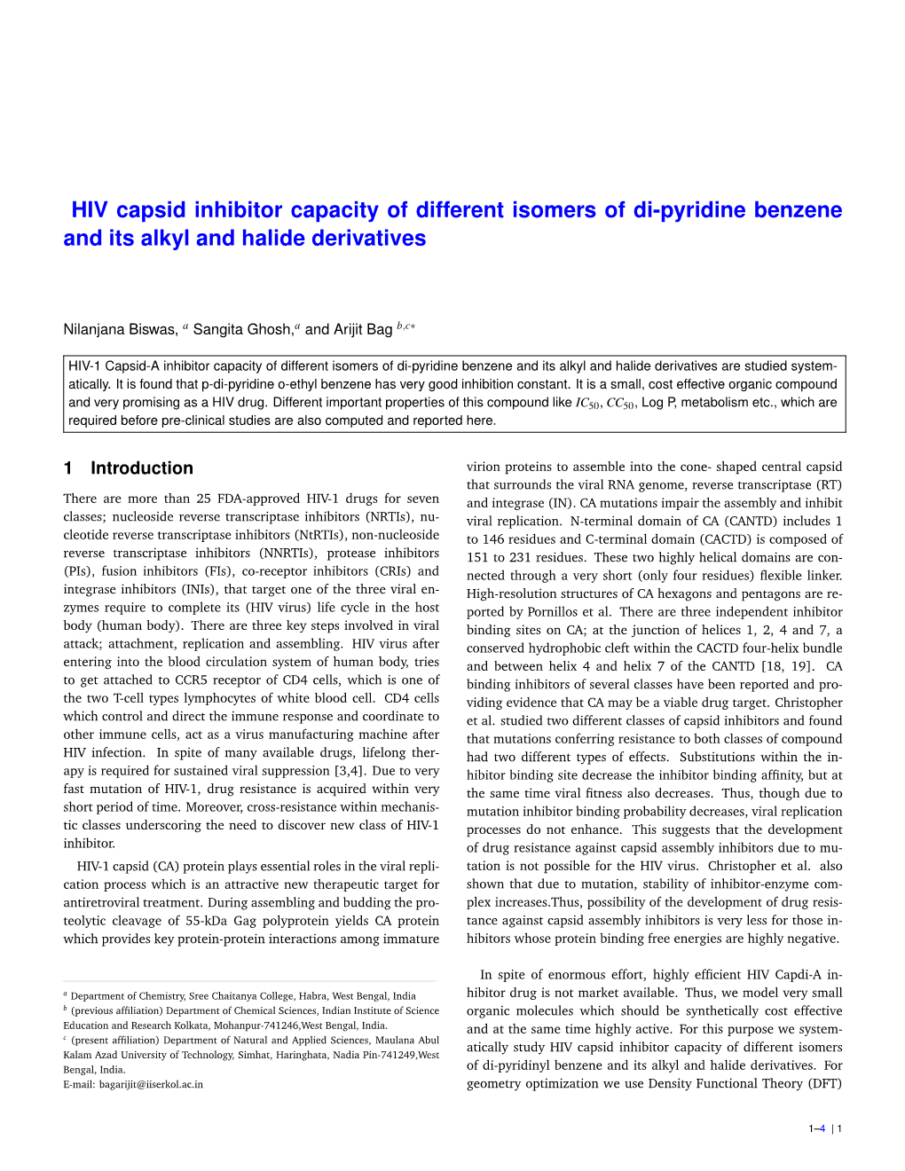 HIV Capsid Inhibitor Capacity of Different Isomers of Di-Pyridine Benzene and Its Alkyl and Halide Derivatives