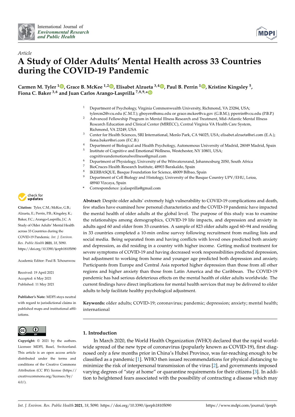 A Study of Older Adults' Mental Health Across 33 Countries During