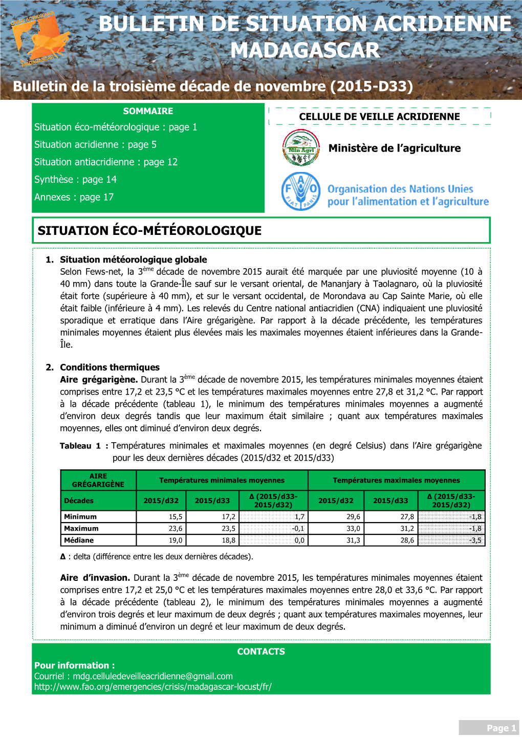 Bulletin De Situation Acridienne Madagascar