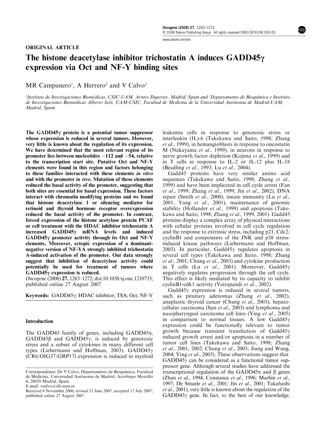 The Histone Deacetylase Inhibitor Trichostatin a Induces Gadd45c Expression Via Oct and NF-Y Binding Sites