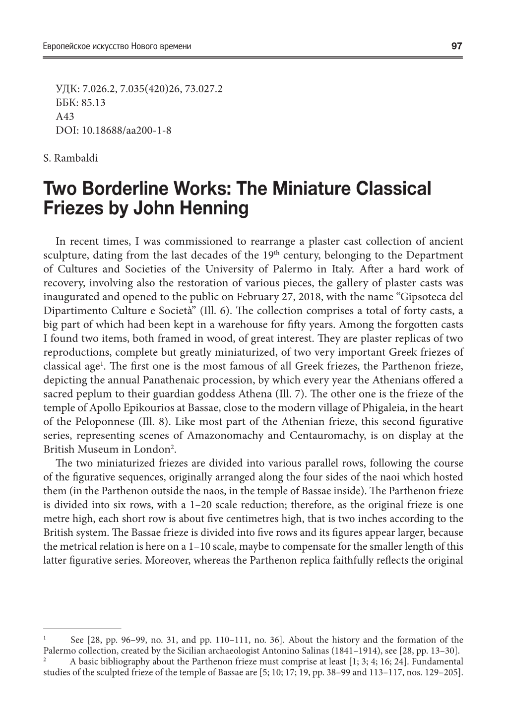 Two Borderline Works: the Miniature Classical Friezes by John Henning