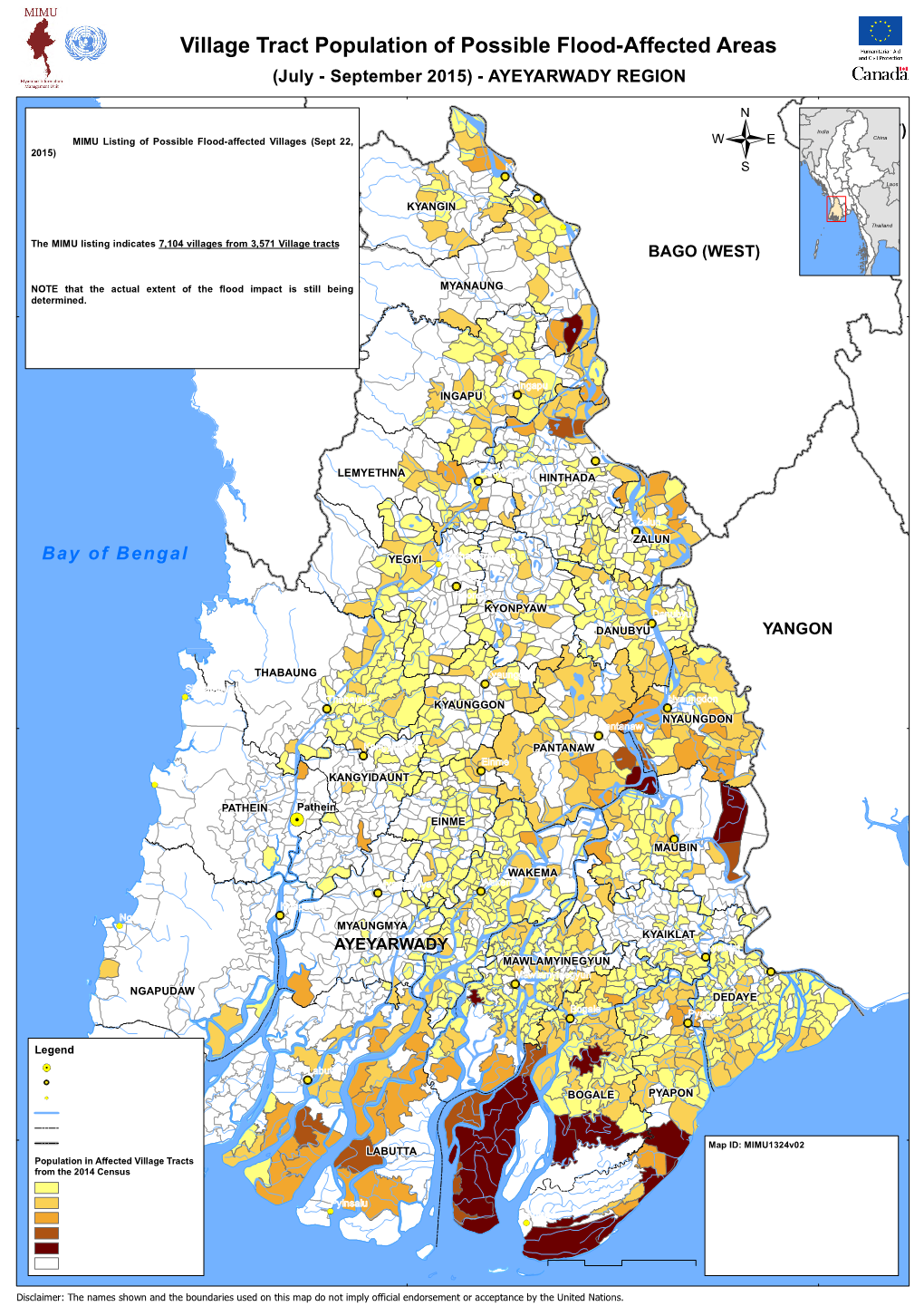 Village Tract Population of Possible Flood-Affected Areas (July - September 2015) - AYEYARWADY REGION