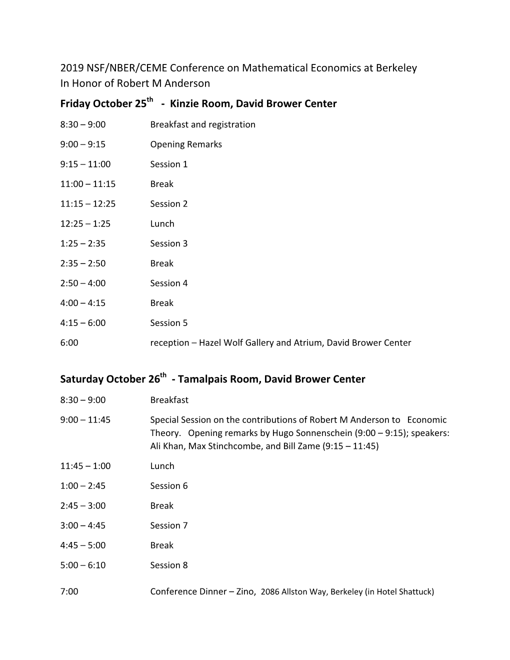 2019 NSF/NBER/CEME Conference on Mathematical Economics At