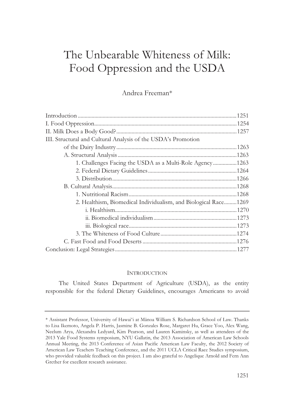 The Unbearable Whiteness of Milk: Food Oppression and the USDA