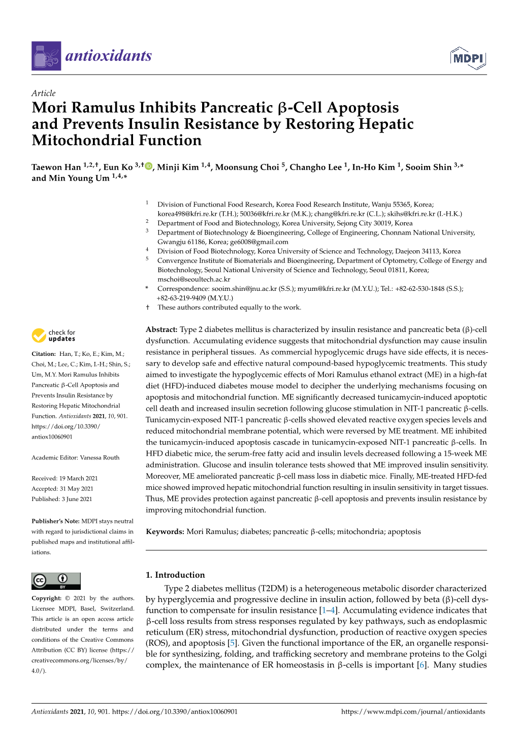 Mori Ramulus Inhibits Pancreatic -Cell Apoptosis and Prevents