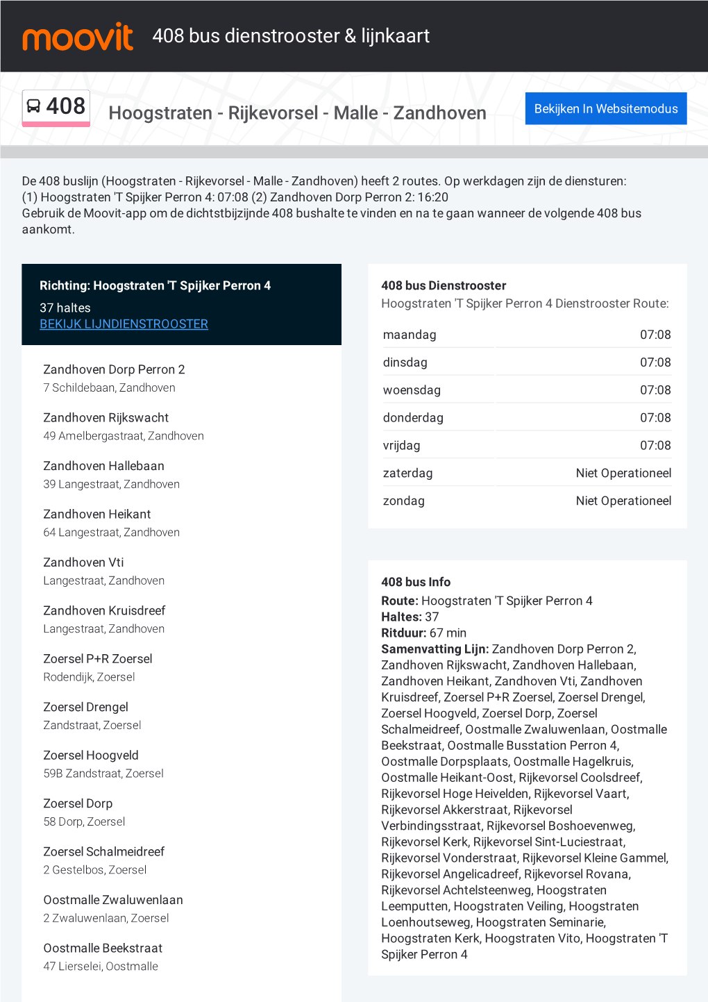 408 Bus Dienstrooster & Lijnroutekaart