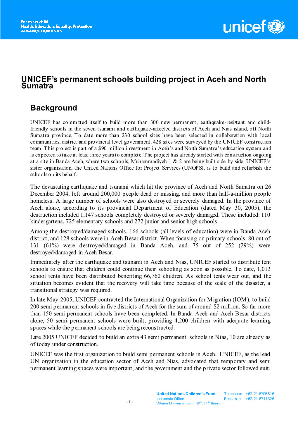 UNICEF's Permanent Schools Building Project in Aceh and North Sumatra